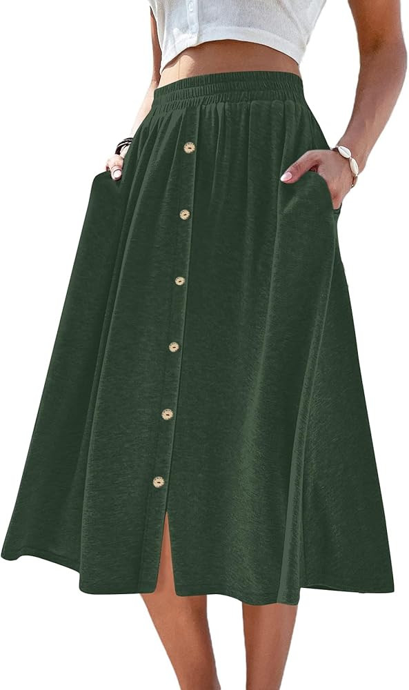 SOFIA'S CHOICE Button Front Skirts for Women Flared Flowy A Line Midi Skirt with Pockets | Amazon (US)