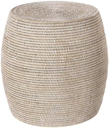 Kouboo, Round Rattan Stool/Side Table, Handwoven, Dia 18 x 18 inch, White Wash | Amazon (US)