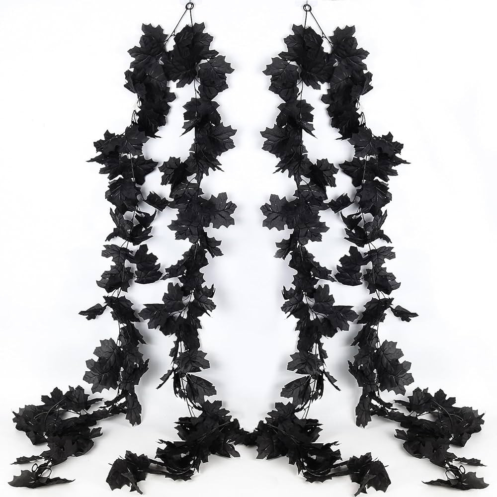 RECUTMS 4PCS Black Leaf Garland Halloween Artificial Hanging Fall Leave Maple Vines Fall Floral G... | Amazon (US)