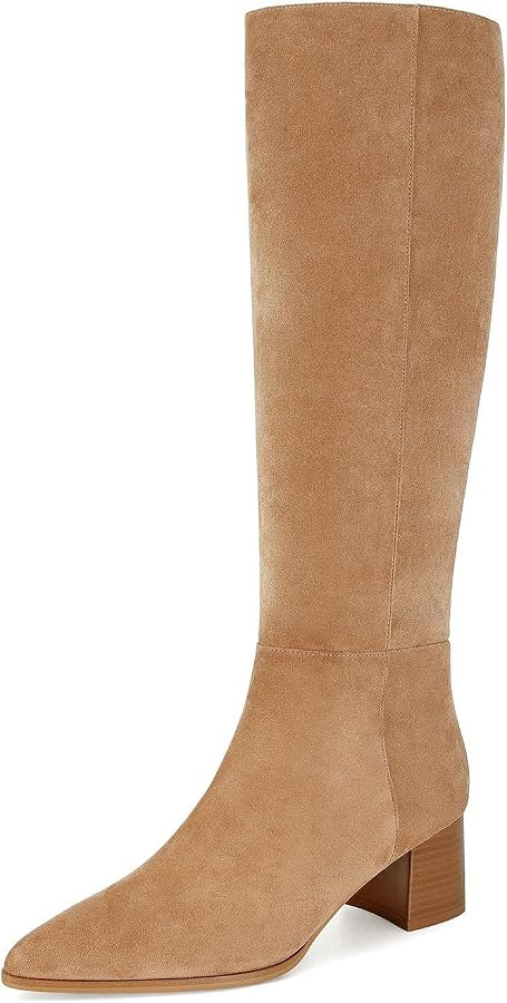 MICIFA Suede Knee High Boots for Women Pointed Toe Chunky Heel Tall Boots Side Zipper Long Boots ... | Amazon (US)