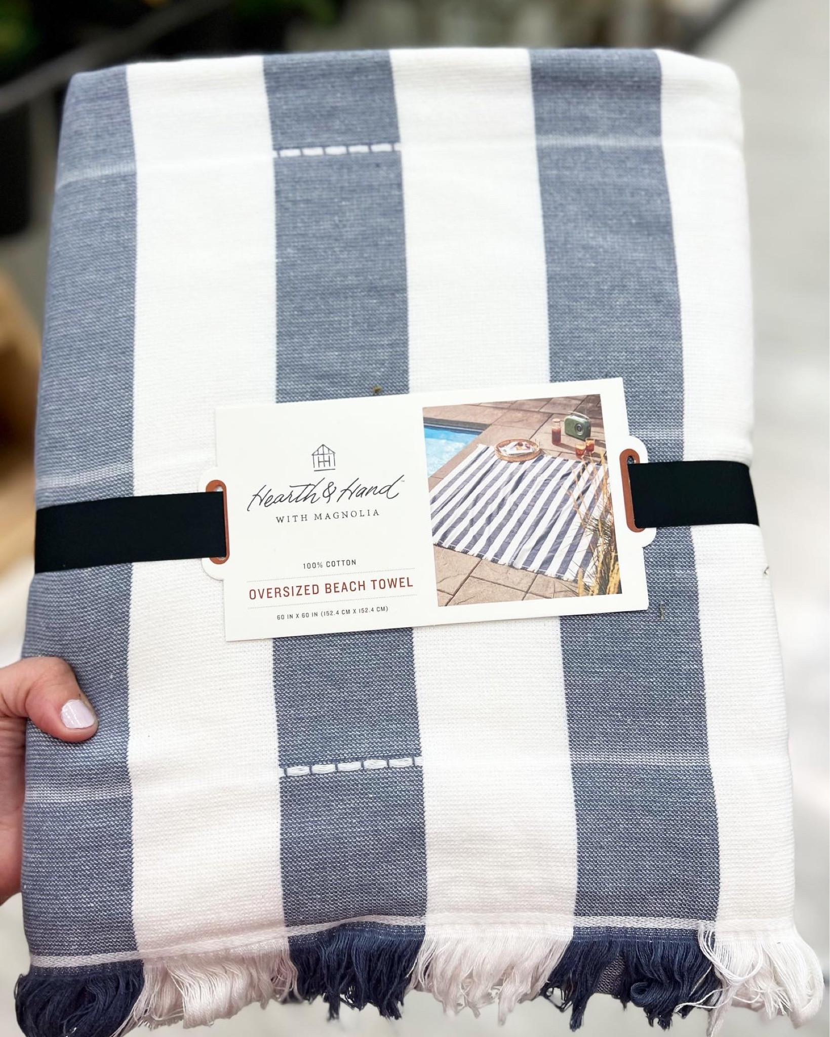 Clipped Stripe Oversized Cotton Beach Towel Blue/White - Hearth & Hand™ with Magnolia

#LTKSeasonal #LTKunder50 #LTKswim