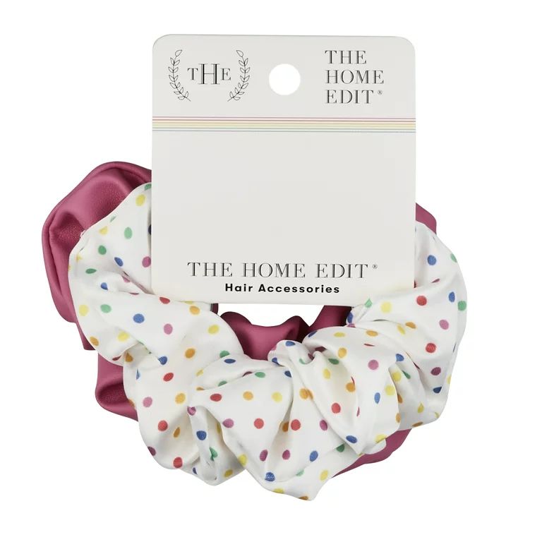 The Home Edit Scrunchie Hair Ties, Pink Faux Leather and Polka Dot Satin, 2ct | Walmart (US)
