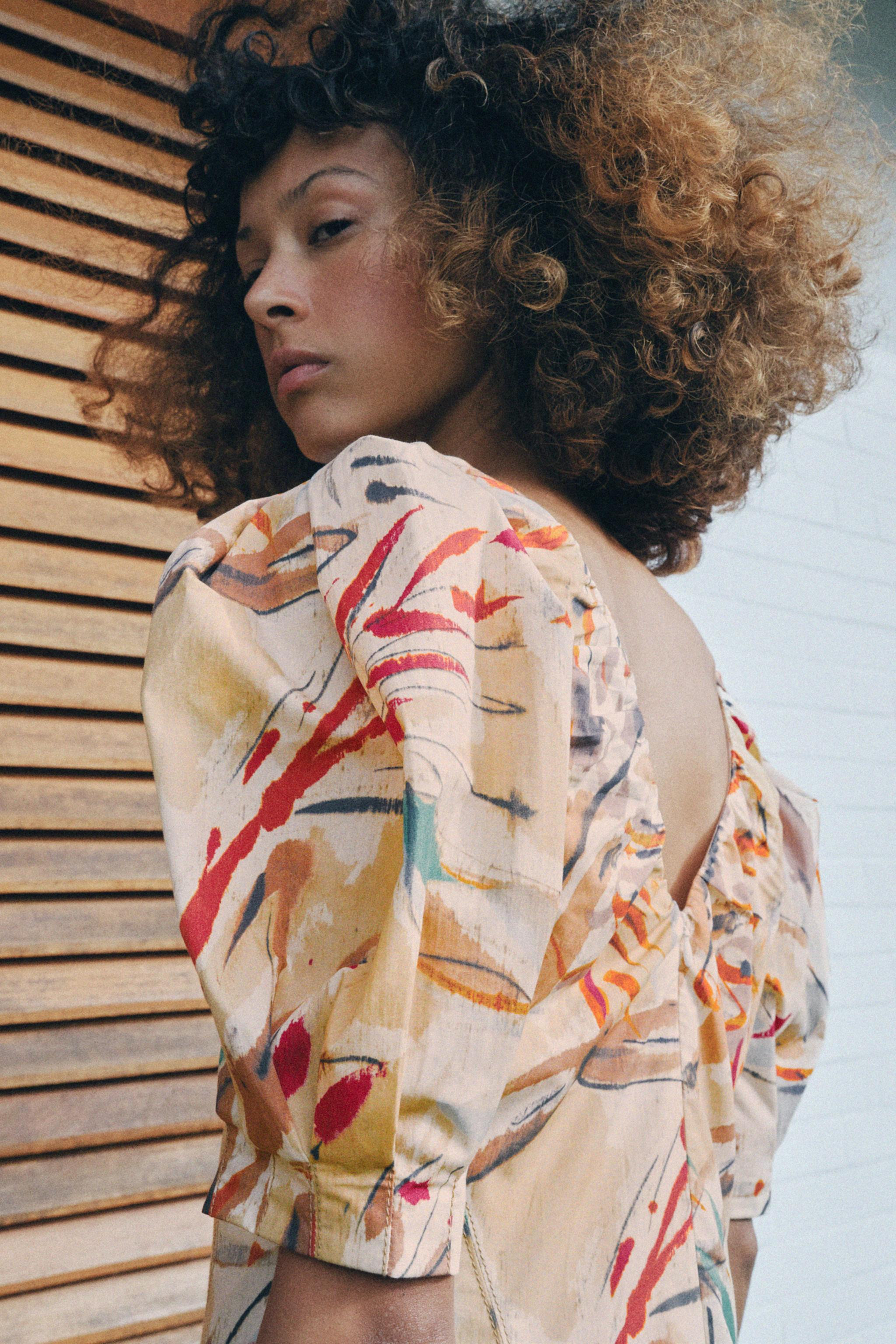 BALLOON SLEEVE PRINTED MIDI DRESS | Zara US
