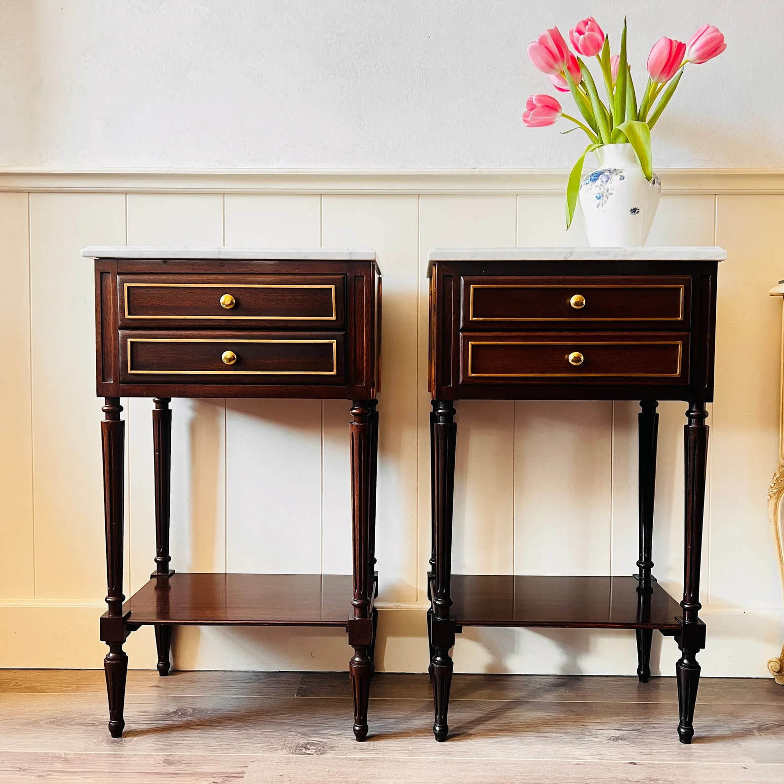 Vintage French Nightstand Bedside Cabinets Witht White Marble - Etsy | Etsy (US)