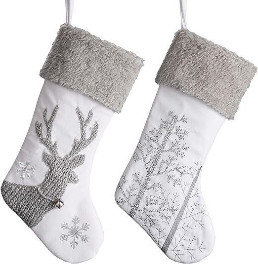 Amazon.com: Valery Madelyn 21 Inch 2 Pack Large Frozen Winter Silver White Christmas Stockings De... | Amazon (US)