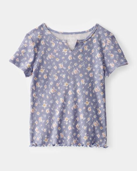 Girls Ribbed Floral Print Short-Sleeve Shirt - Blue | Carter's Inc