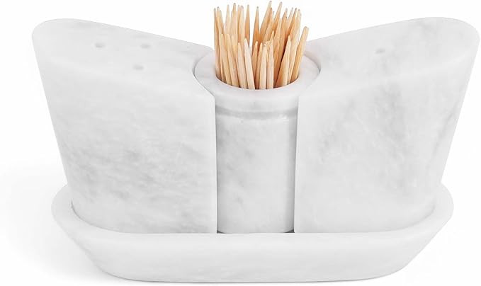 Marble Salt and Pepper Shakers Set 2.5 Inch White Salt Shaker and Toothpick Holder Ideal Salt Sha... | Amazon (US)