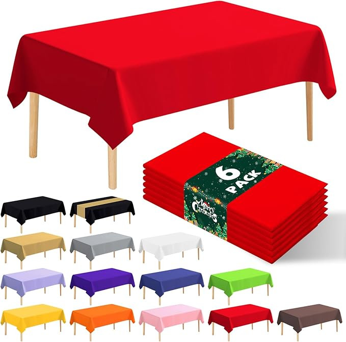 6 Pack Premium Disposable Plastic Tablecloth 54" x 108" Party Table Cloths Disposable for 6 to 8 ... | Amazon (US)