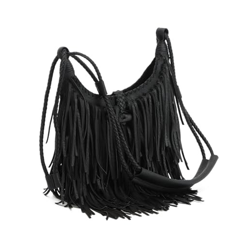LUI SUI Vintage Fringe Hobo Bag for Women Black Fringe Purse Fringe Satchel Tassel Bag Fringe Shoulder Bag | Amazon (US)