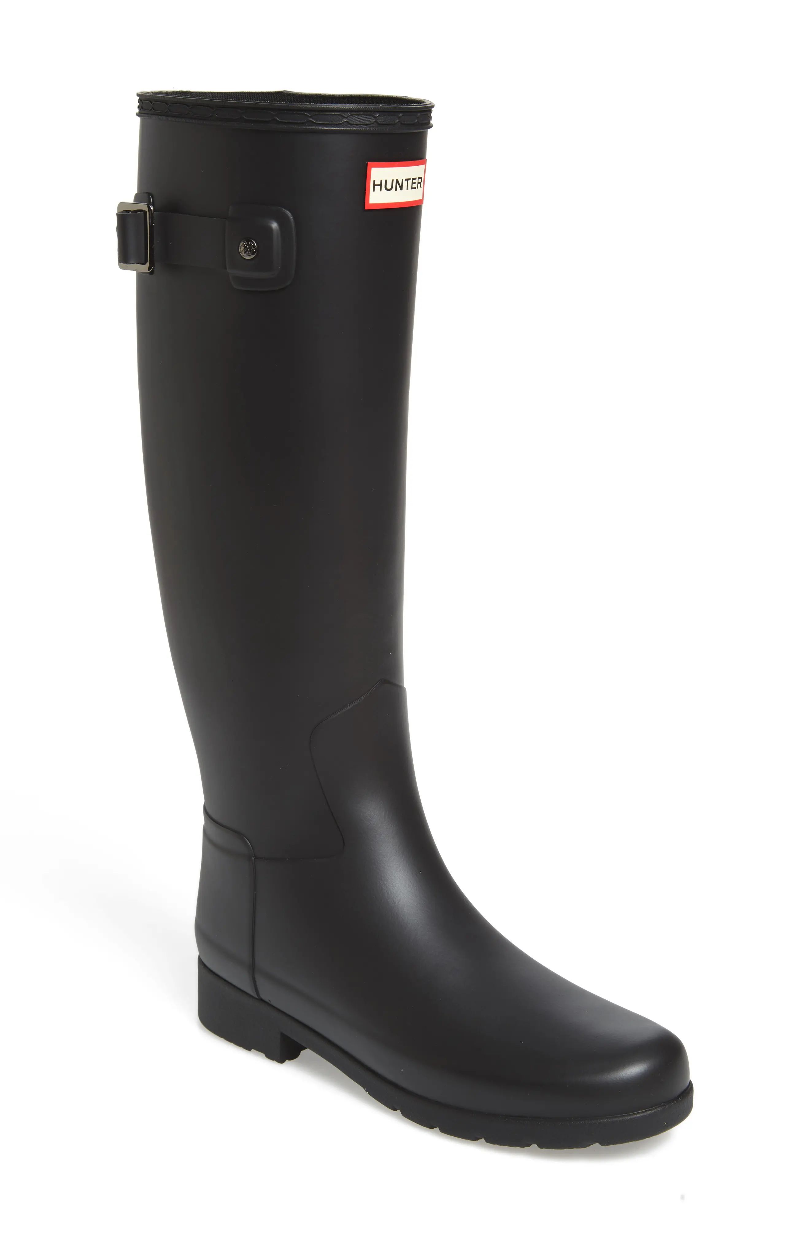 Women's Hunter Original Refined Waterproof Rain Boot, Size 5 Narrow Calf N - Black | Nordstrom