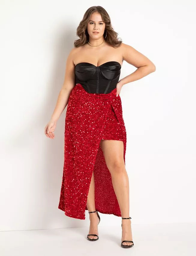 Twist Detail Sequin Maxi Skirt | Eloquii