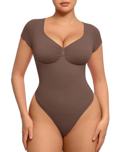 FeelinGirl Women's Plus Size Shapewear Short Sleeve Bodysuit Dark Brown 3XL | Amazon (US)