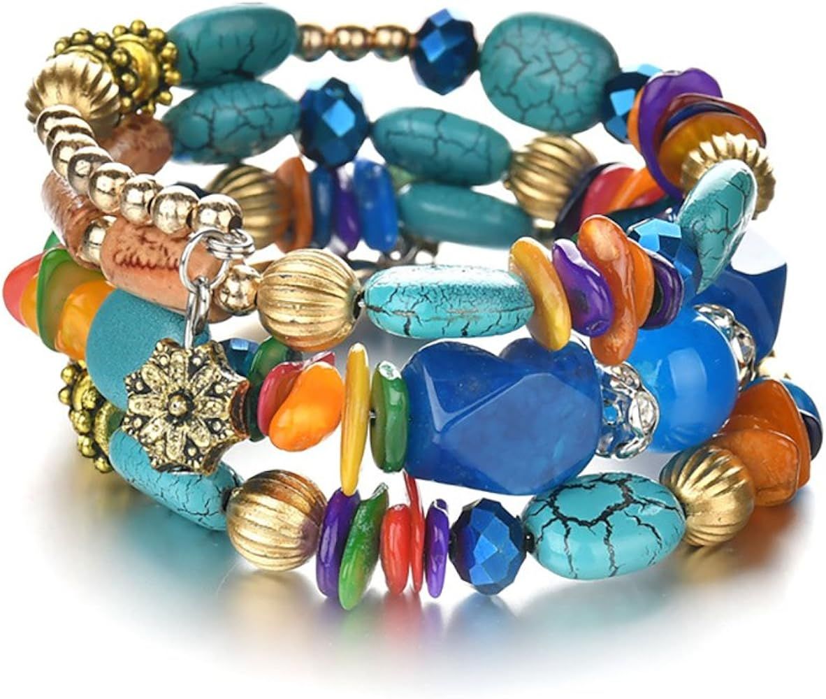 Boho Multilayer Irregular Agate Beads Charm Bracelets for Women Vintage Jade Stone Man Bracelets Yog | Amazon (US)