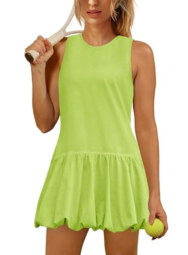 Yanekop Womens Athletic Dress with Shorts Backless Tennis Dresses Golf Outfits Workout Active Dresses with Pocket 2026(Neon Green,XS) | Amazon (US)