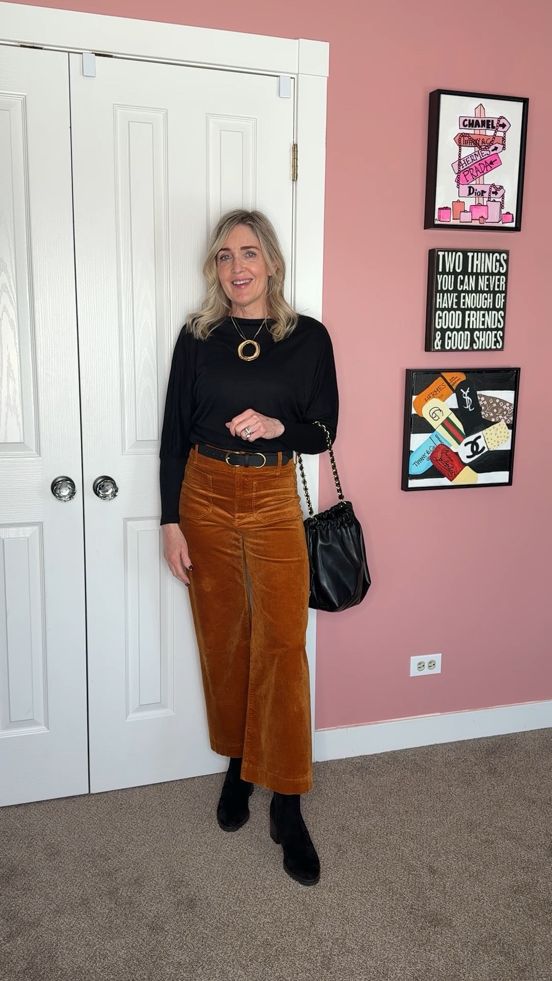Winter date night outfit idea. Black boat neck sweater from Gibsonlook size XS. Anthropologie Maeve Colette corduroys size 25. 

Code DOUSED10 for 10% off at Gibsonlook.

Black and brown outfit, winter outfits, mom looks, business casual outfit, over 50 style, outfits with corduroys 

#LTKootd #LTKOver40 #LTKgrwm