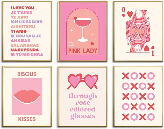 AUNMER 6Pcs Valentine's Day Wall Art Prints Red Pink Sweet Love Art Posters Unframed Romantic Pos... | Amazon (US)
