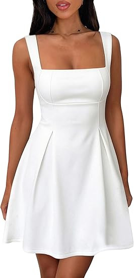 Women's Square Neck Mini Dress Sexy Sleeveless Adjustable Straps Bow Tie A-Line Graduation Short ... | Amazon (US)