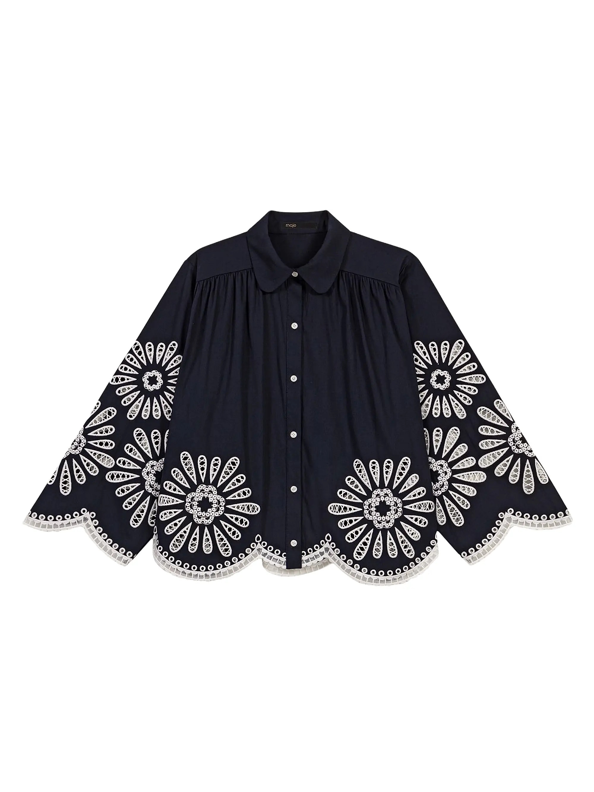 Maje Cropped Blouse with Crochet Detail | Saks Fifth Avenue | Saks Fifth Avenue