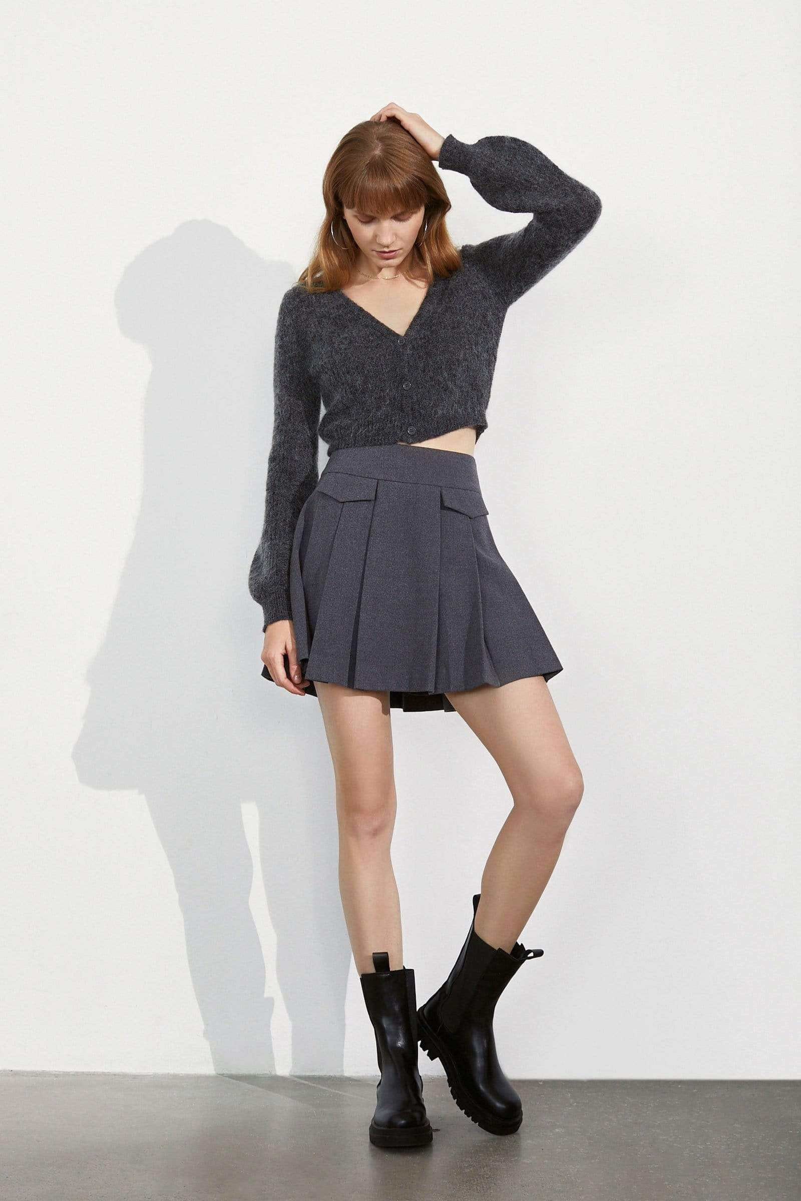 Matisse Charcoal Pleated Pocket Skort | J.ING