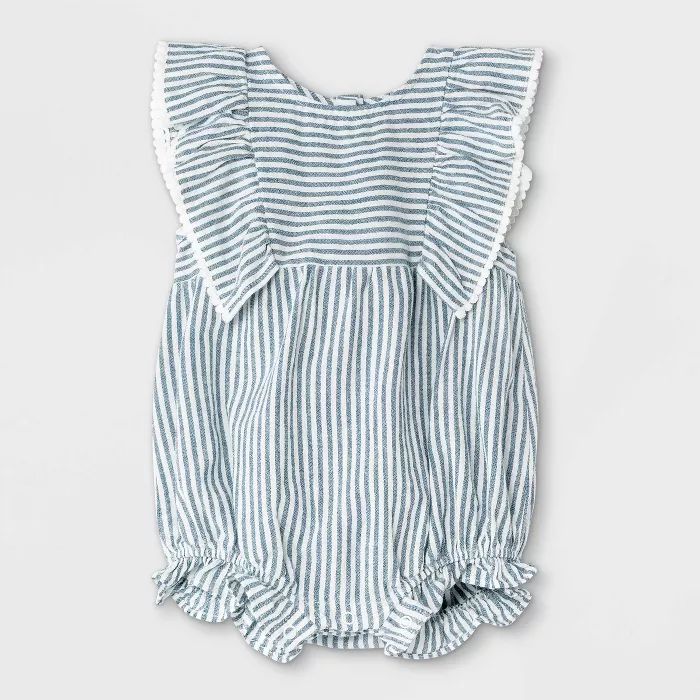 Baby Girls' Striped Woven Ruffle Leg Romper - Cat & Jack™ Blue/White | Target