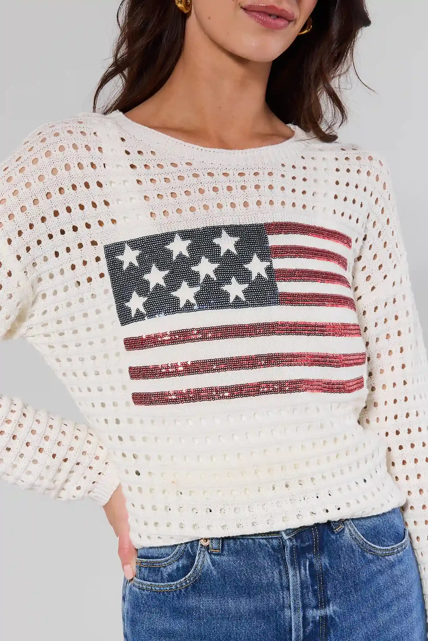 Starla Sequin Flag Crochet Sweater | Avara
