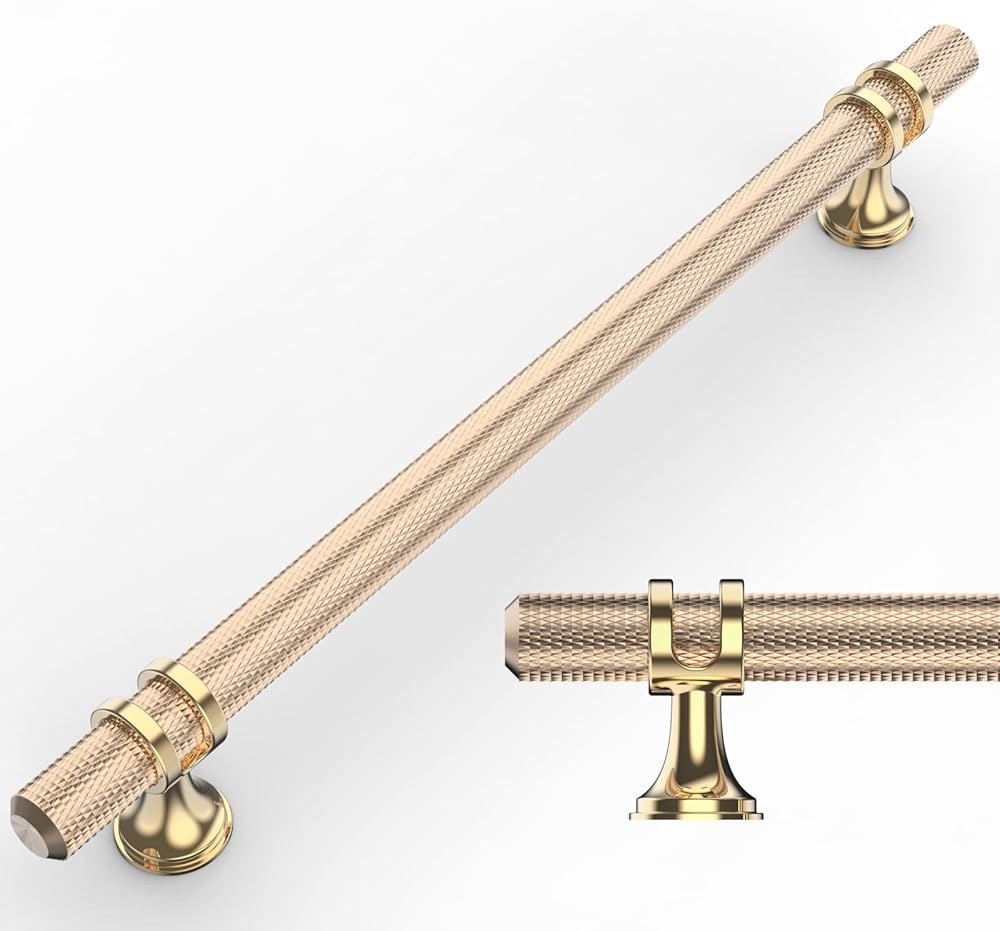Amerdeco 10 Pack Knurled Gold Cabinet Pulls 7.5 Inch Hole Center Brushed Brass Kitchen Cabinet Ha... | Amazon (US)