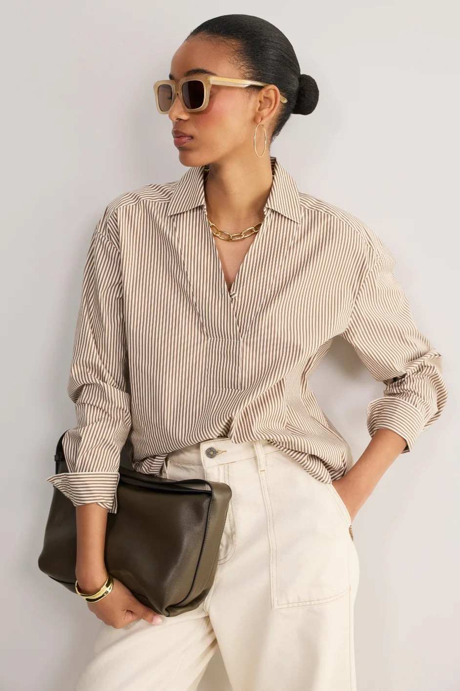 Macey Shirt - Tan/Ivory Stripe | WYSE London