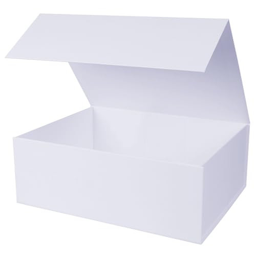 Aimyoo White Collapsible Gift Box with Magnetic Closure Lids 13.8x9x4.3 in, Large Bridesmaid Groomsman Proposal Boxes, Rectangle Present Box for Graduation Birthday Storage 1 Pack | Amazon (US)