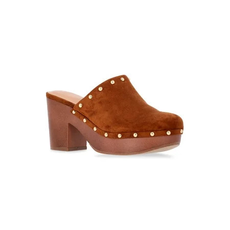 Time and Tru Women s Faux Suede Studded Clogs with Block Heels | Walmart (US)