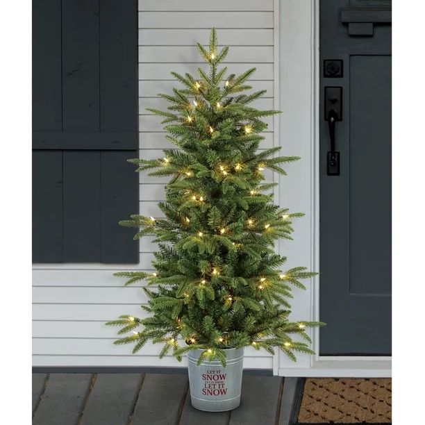 Holiday Time 4ft Pre-Lit Christmas Galvanized Pot Tree, Clear Lights - Walmart.com | Walmart (US)