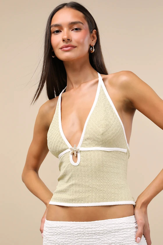 Rozemond Light Green Textured Knit Starfish Halter Top | Lulus