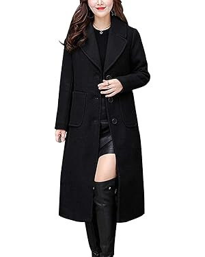 chouyatou Women's Big Notch Lapel Single Breasted Mid-Long Wool Blend Coat | Amazon (US)