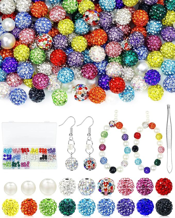 200PCS FIVEIZERO Rhinestone Beads for Jewelry Making, 15 Colors Round Sparkle Crystal Clay Bead B... | Amazon (US)