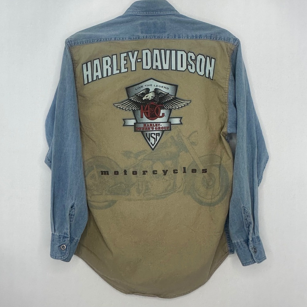 Vintage Harley Davidson Denim HOG Graphic Button Up Shirt Eagle Biker Y2K Size S | Poshmark