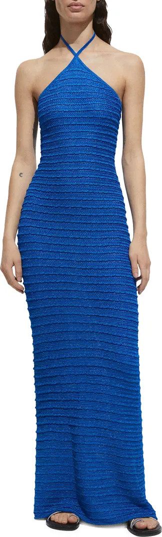MANGO Metallic Textured Knit Halter Dress | Nordstrom | Nordstrom