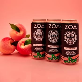ZOA Zero Sugar Healthy, Positive Energy Drink, White Peach, 16 fl. oz. (12 Pack) - Supports Immunity | Amazon (US)