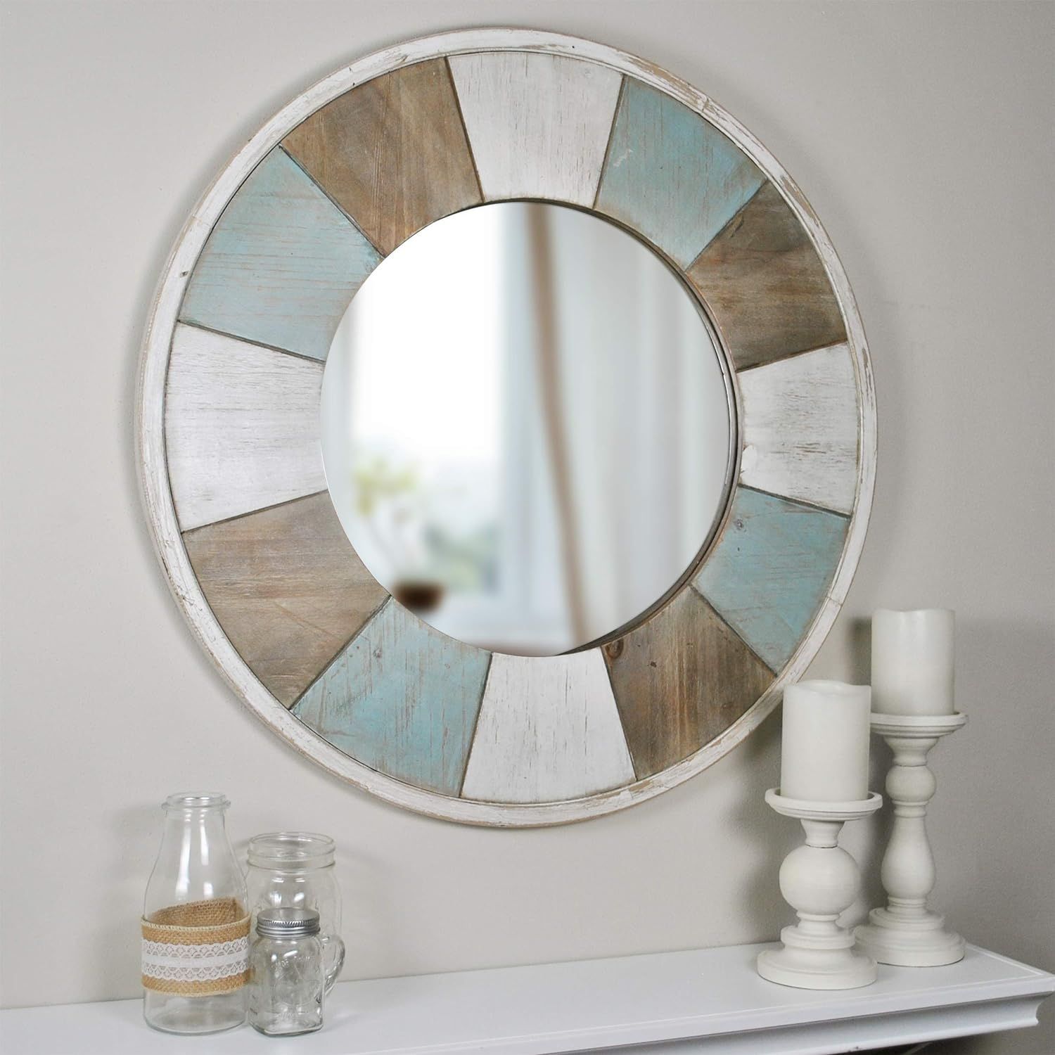 FirsTime & Co. Cottage Timbers Accent Wall Mirror, 27", Aged Teal/Shabby White/Natural Wood | Amazon (US)