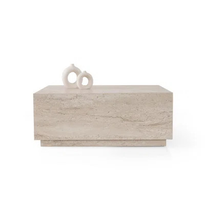 Modern Coffee Table, Travertine Color, 35.4 x 35.4 x 13.8 inches | 100% Melamine Coated Particle Board with Sturdy Particle Board Legs | Elegant Marbl | Wayfair North America