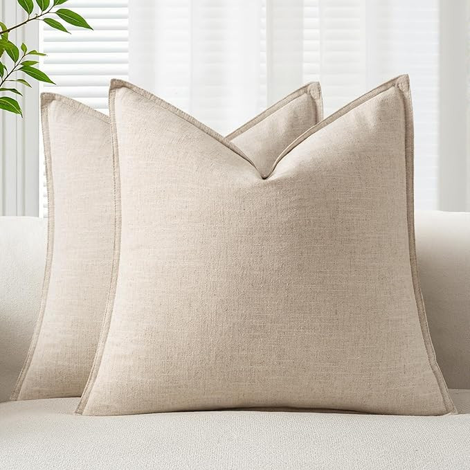 EMEMA Decorative Linen Throw Pillow Covers 26x26 Inch Natural Beige Boho Farmhouse Neutral Couch ... | Amazon (US)