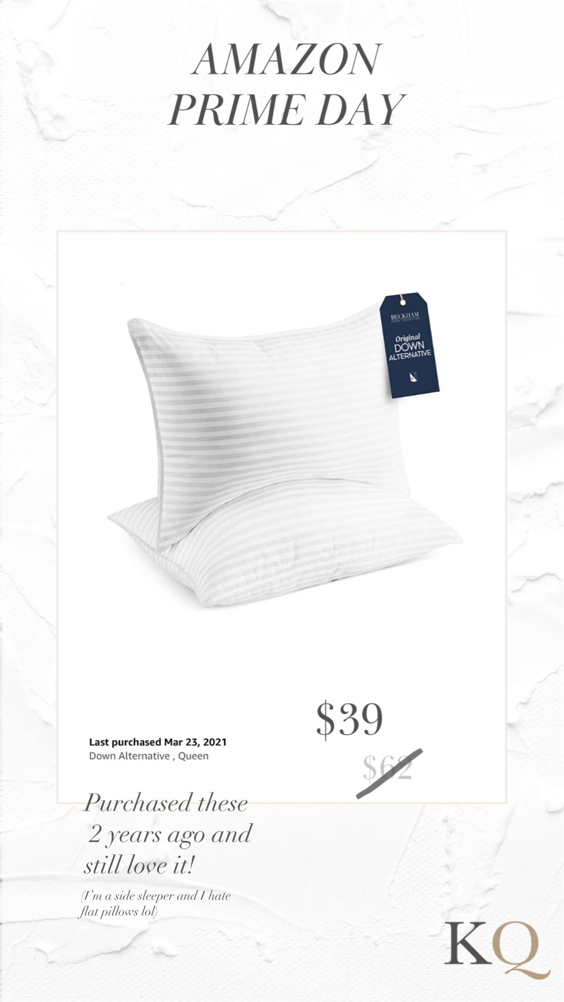 My favorite pillow - Im a side sleeper and never found a pillow that kept its shape until this one. Worth the price especially on sale!

#LTKxPrimeDay #LTKFind #LTKhome