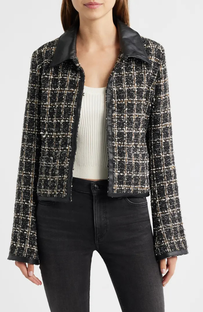 Eloise Faux Leather Trim Tweed Jacket | Nordstrom