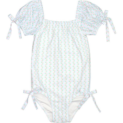 Pink And Green Vintage Floral Lycra Swimsuit | Cecil and Lou