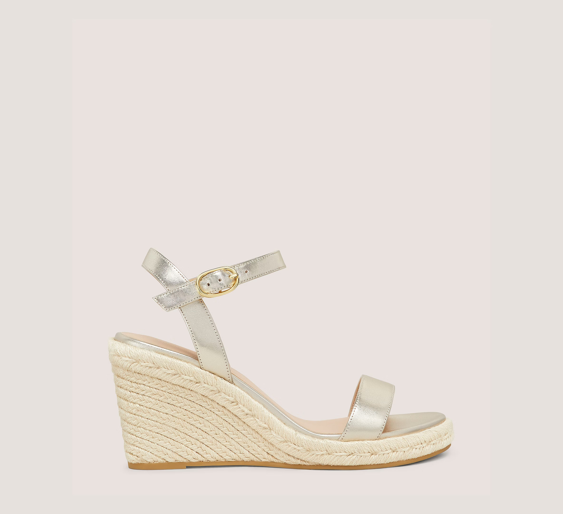 Stuart Weitzman Teddi Espadrille Wedge, Platino Gold Metallic Leather, Size: 9.5 Medium | Stuart Weitzman Outlet
