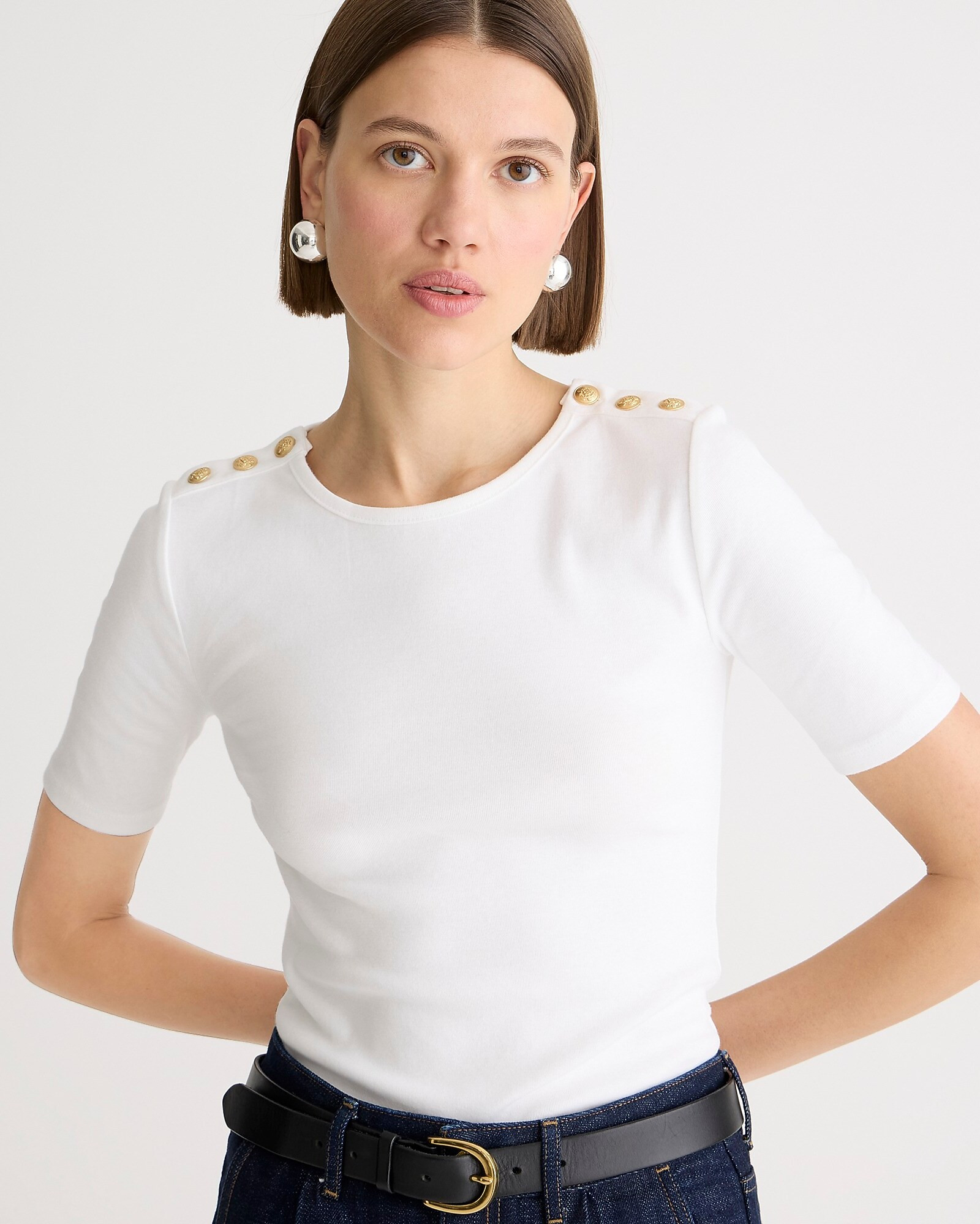 Perfect-fit elbow-sleeve T-shirt with buttons | J. Crew US