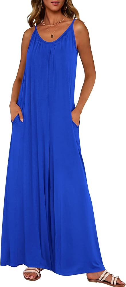 dowerme Women's Summer One Piece Jumpsuits 2025 Casual Spaghetti Strap Loose Wide Leg Long Pant R... | Amazon (US)