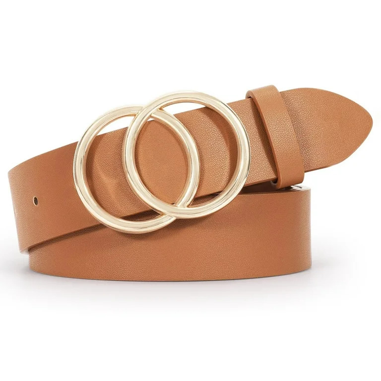 WHIPPY Women Leather Belt with Double Ring Buckle, Brown Waist Belt for Jeans Dresses - Walmart.c... | Walmart (US)