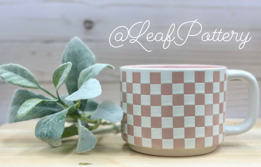 Checkered Pink/white 20oz Ceramic Mug/ Birthday Gift/ Gift for Her/ Retro Lovers/ Coffee Lovers -... | Etsy (US)