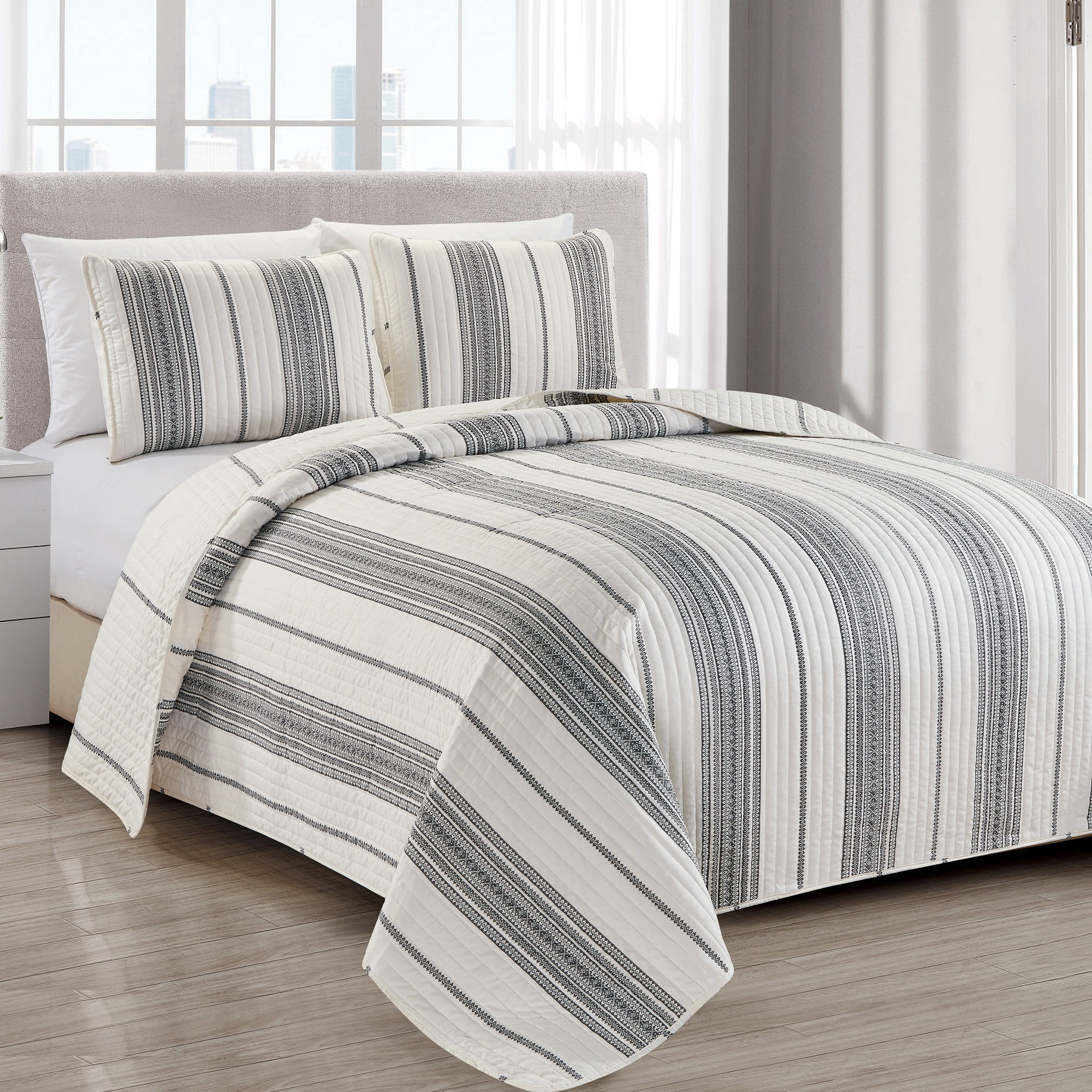 Great Bay Home Modern Stripe Bedspread and Quilt Set. Includes Quilt and 2 bonus Shams. Wesley Co... | Walmart (US)