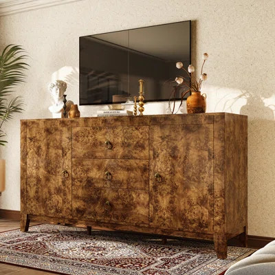 Dorne 60" Modern High Gloss Burl Sideboard with Adjustable Shelves | Wayfair North America
