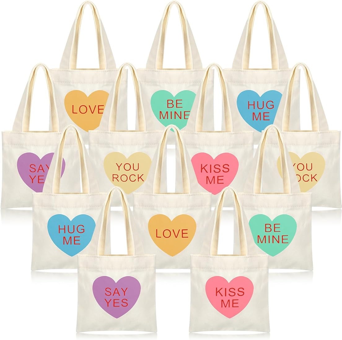 Abbylike 12 Pcs Valentine's Day Tote Bag Heart Print Canvas Tote Reusable Mini Tote Bags for Wome... | Amazon (US)